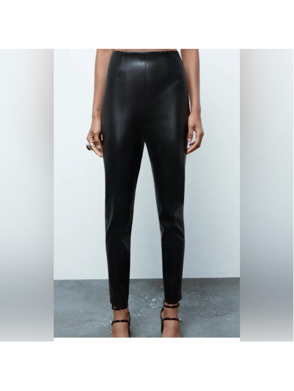 Zara Used Faux Leather Black Leggings